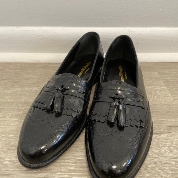 Johnston & Murphy Men's Black Leather Wings Shoes with Tassels Size 9.5M - Picture 2 of 10